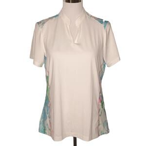 Adidas Polo Shirt golf pastel watercolor insert collarless top M NWT